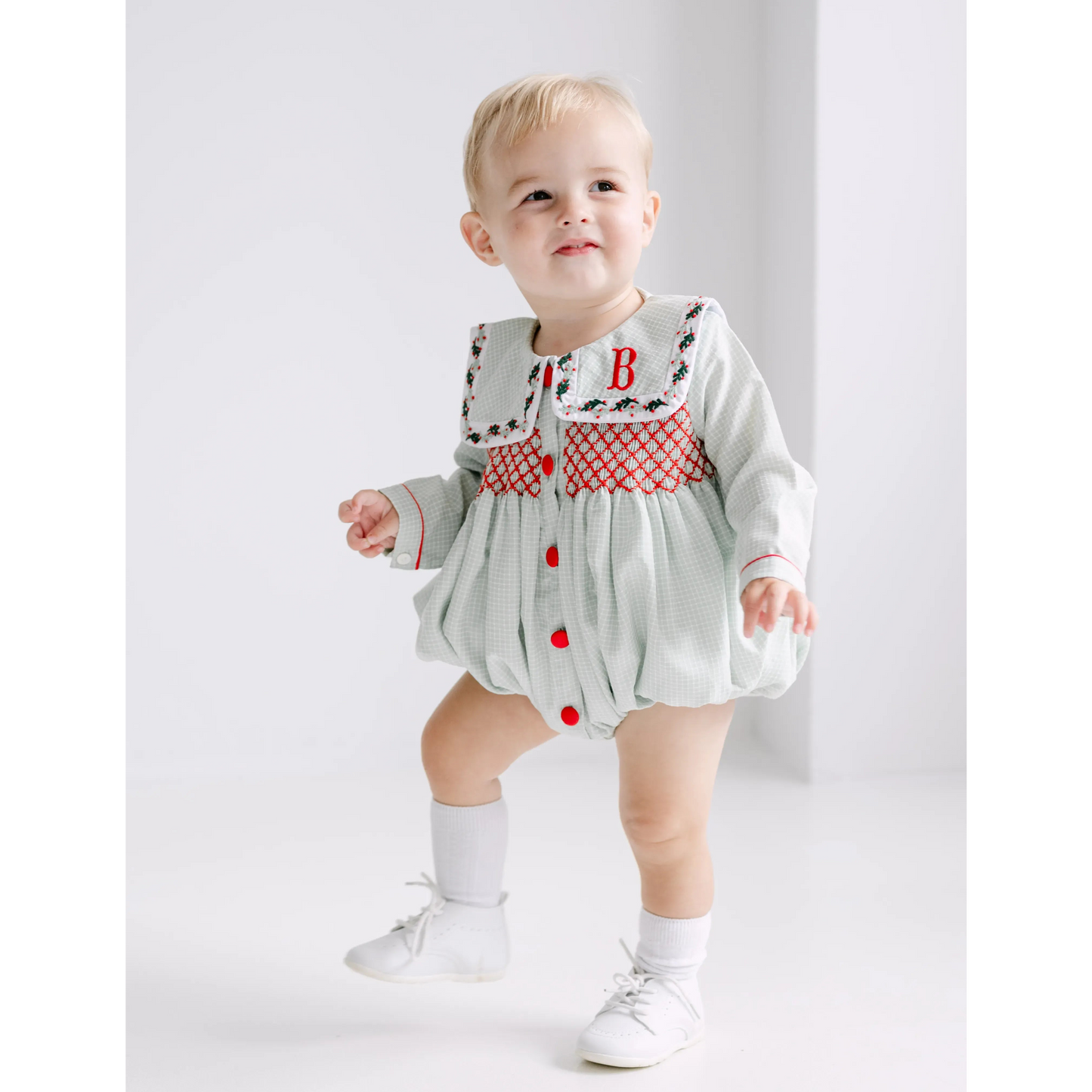 Boys Green & Red Berries Collared Bubble