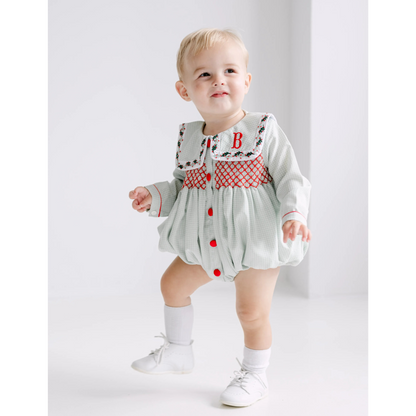 Boys Green & Red Berries Collared Bubble