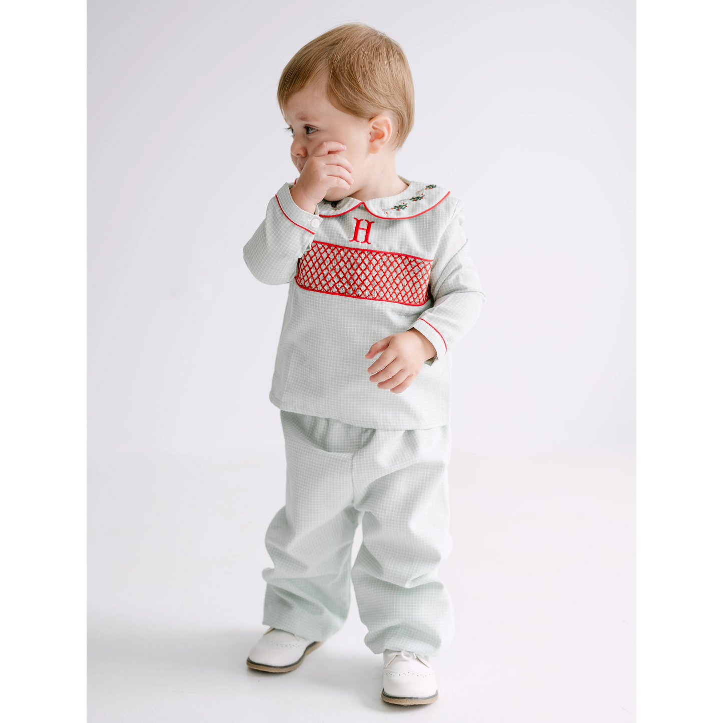Boys Green & Red Berries Collared Pant Set