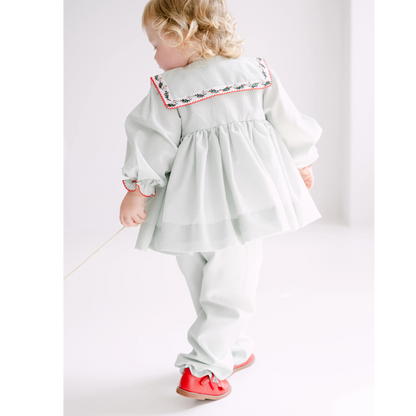 Girls Green & Red Berries Collared Pant Set
