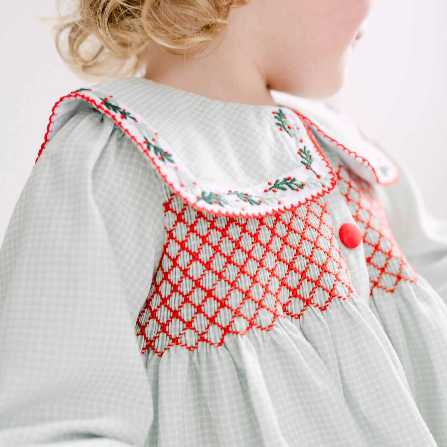 Girls Green & Red Berries Collared Diaper Set