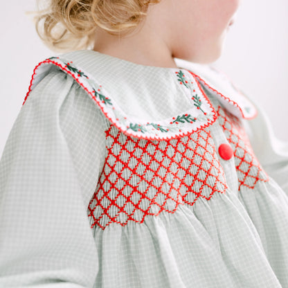 Girls Green & Red Berries Collared Diaper Set