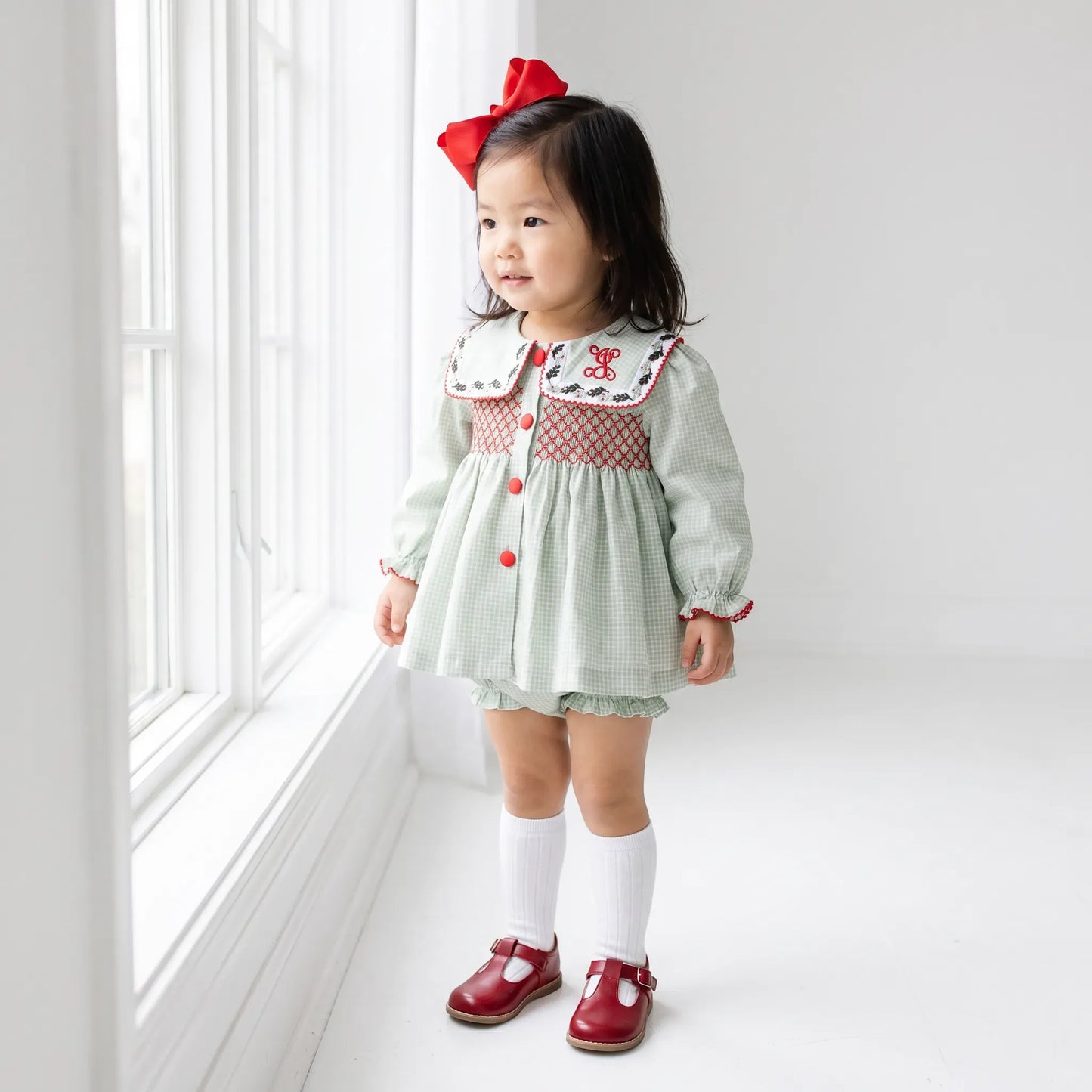 Girls Green & Red Berries Collared Diaper Set