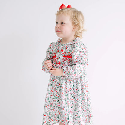 Christmas Floral Smocked Dress
