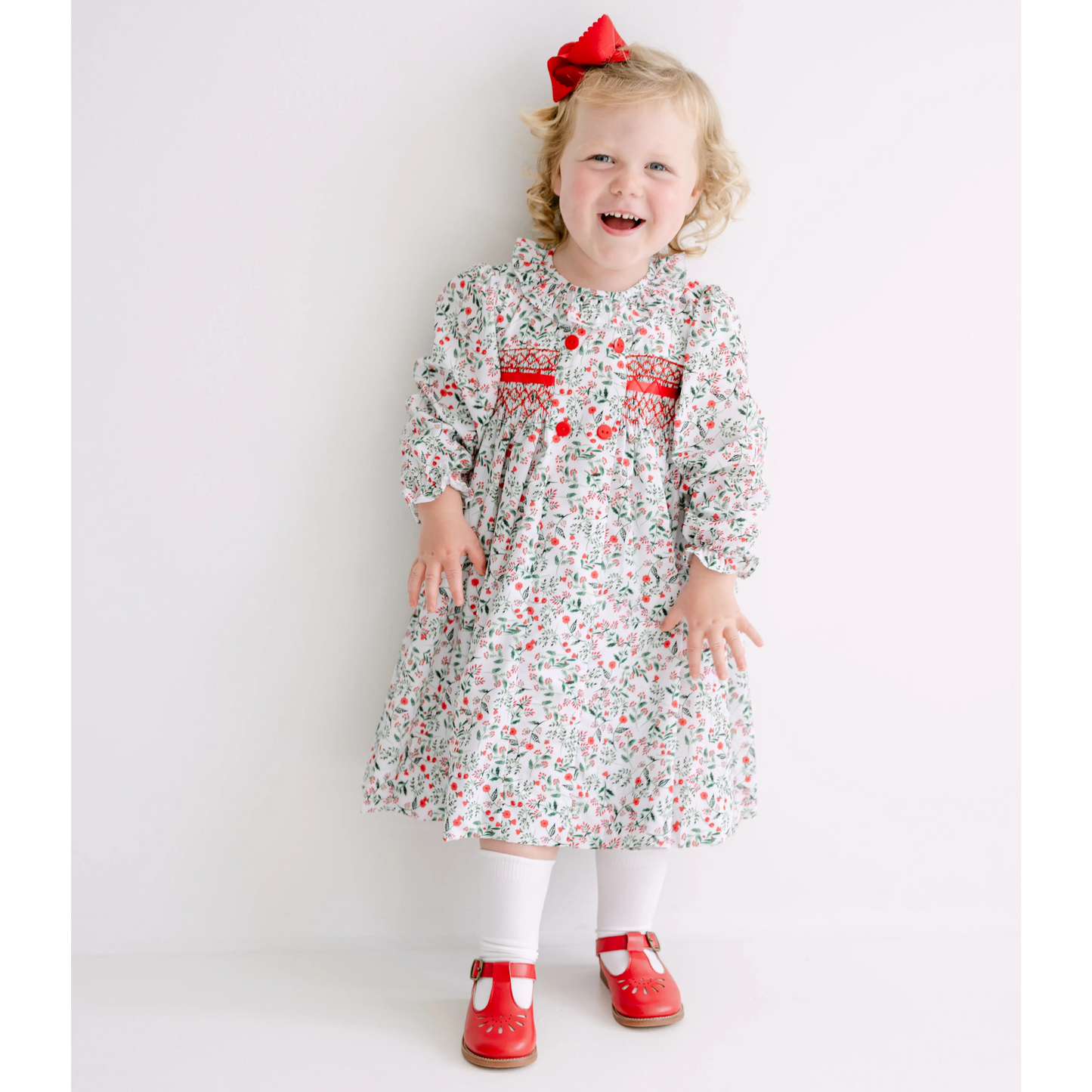 Christmas Floral Smocked Dress