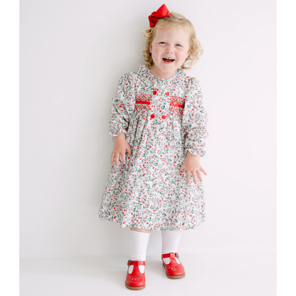 Christmas Floral Smocked Dress