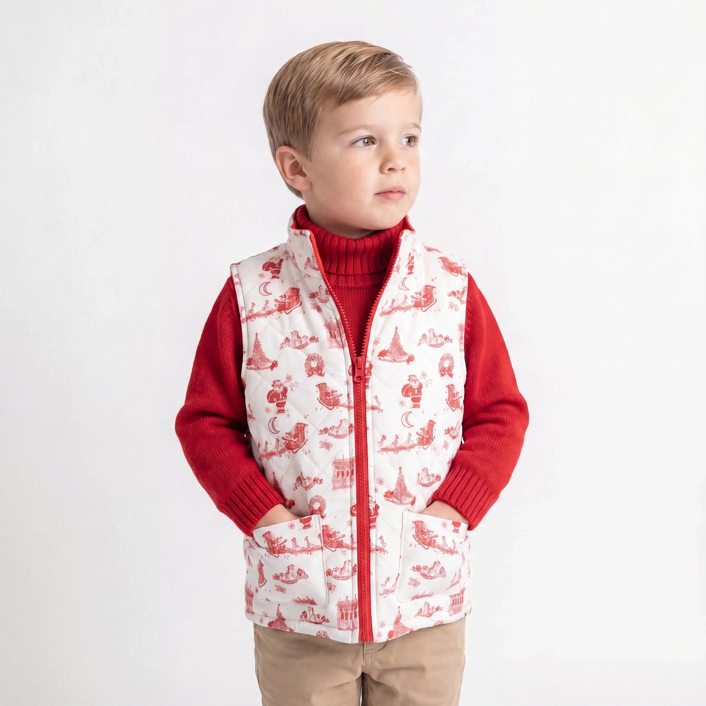 Boys Santa Toile Quilted Vest