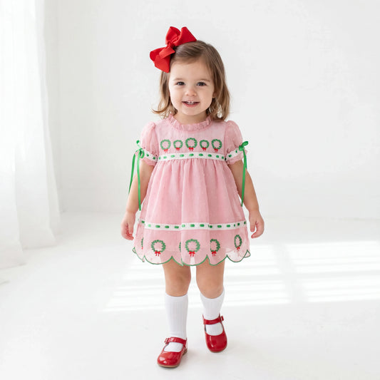 Pink Swiss Dot Chiffon Wreaths Skirted Bubble