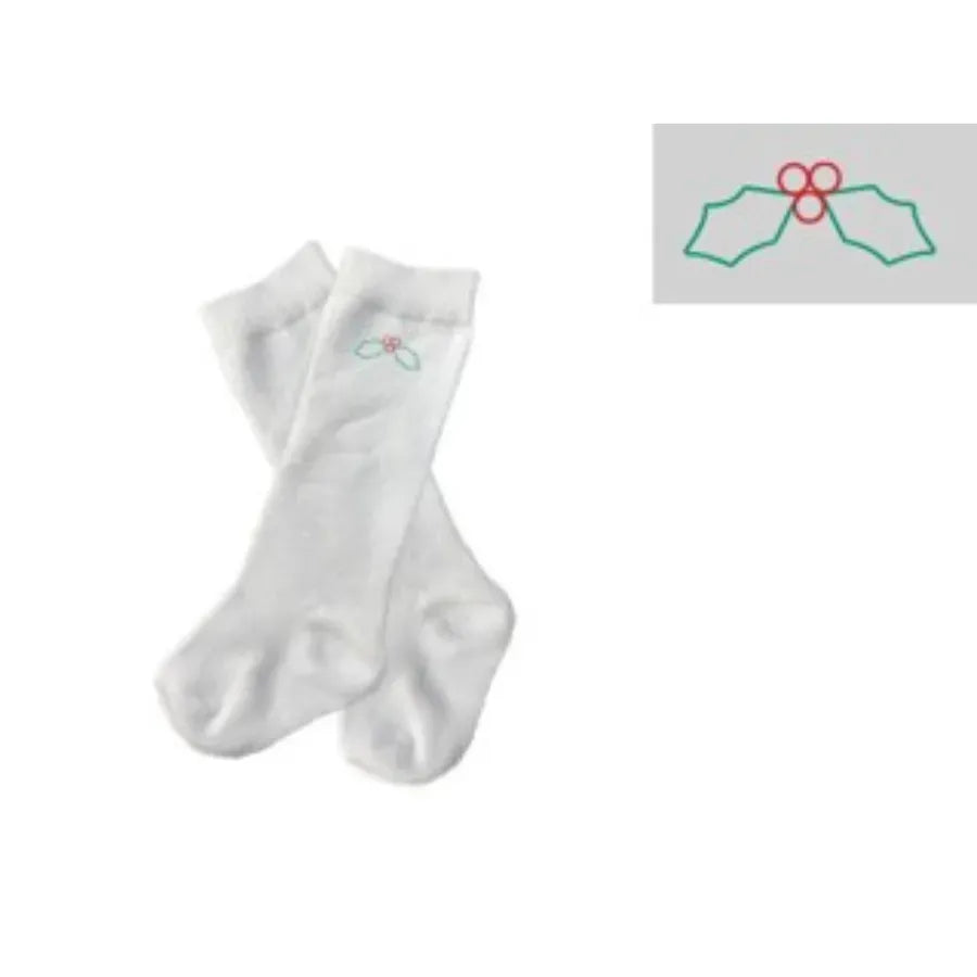 Boys Hand Embroidered Holly Knee Socks