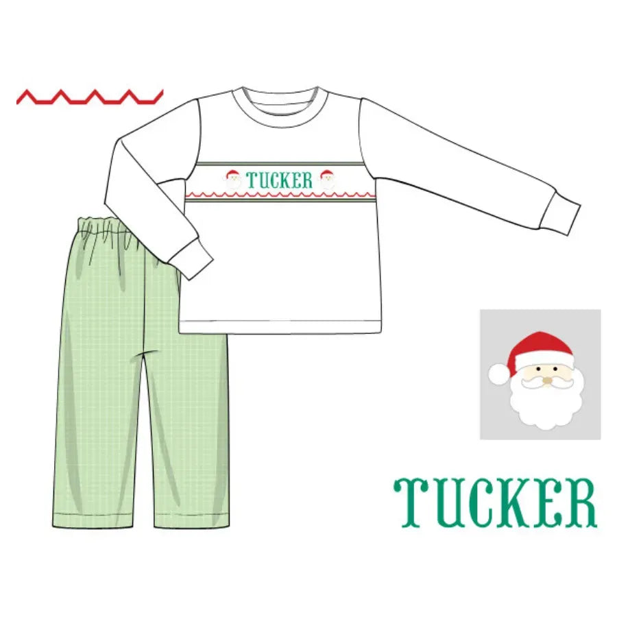 Boys Santa Name Smocked Pant Set