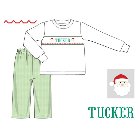 Boys Santa Name Smocked Pant Set