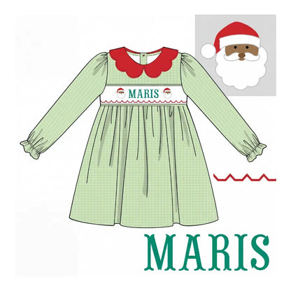 Girls Brown Santa Name Smocked Dress