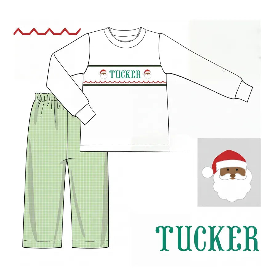 Boys Brown Santa Name Smocked Pant Set