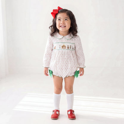 Girls Swiss Dot Smocked Nativity Bubble