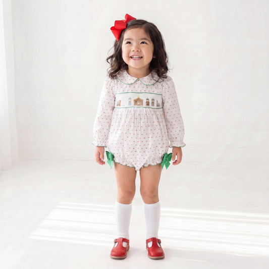 Girls Swiss Dot Smocked Nativity Bubble