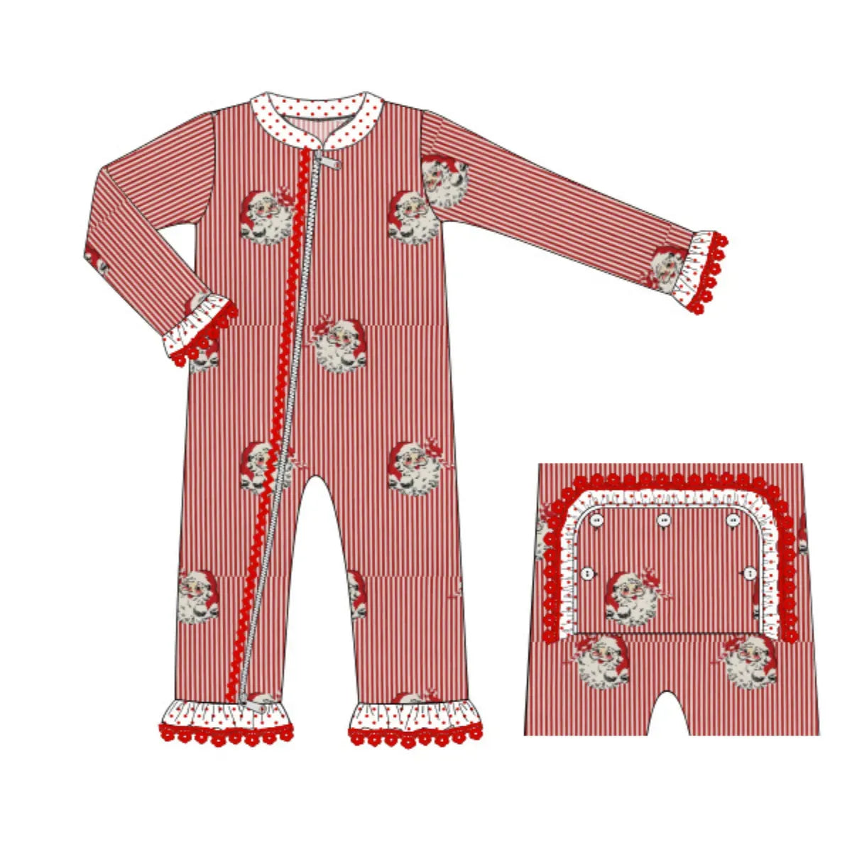 Girls Striped Vintage Santa Zip Up Loungewear