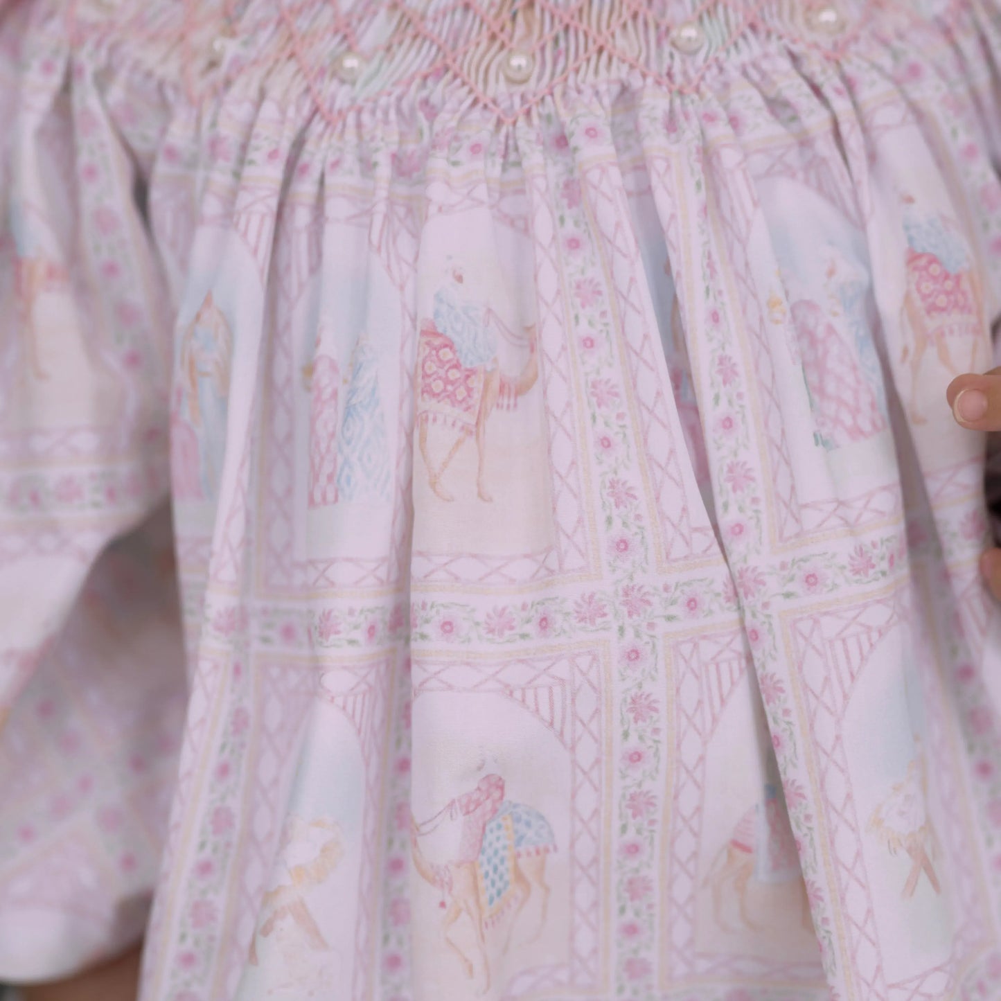 Nativity Geometric & Pearls Smocked Bishop Bubble