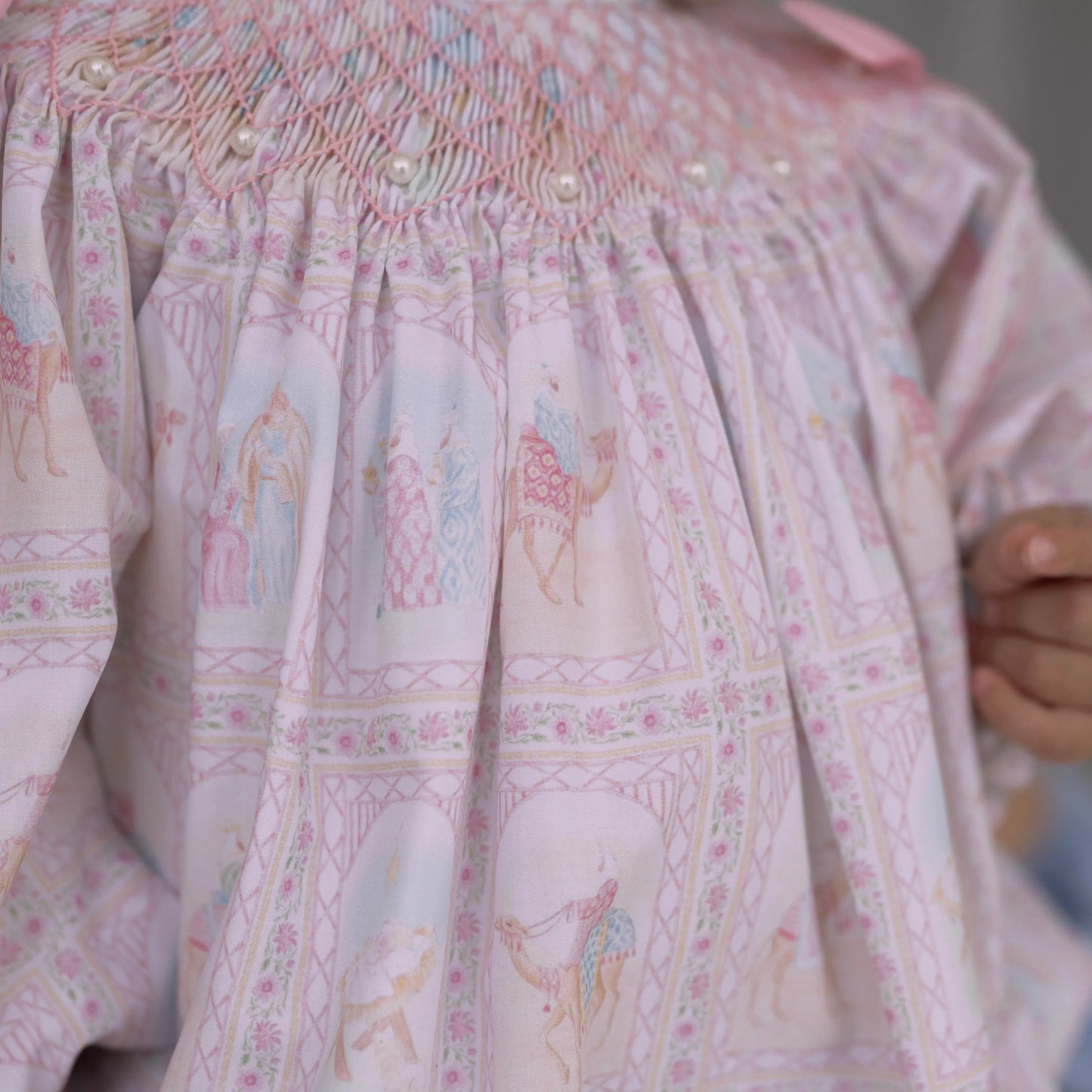 Nativity Geometric & Pearls Smocked Bishop Bubble