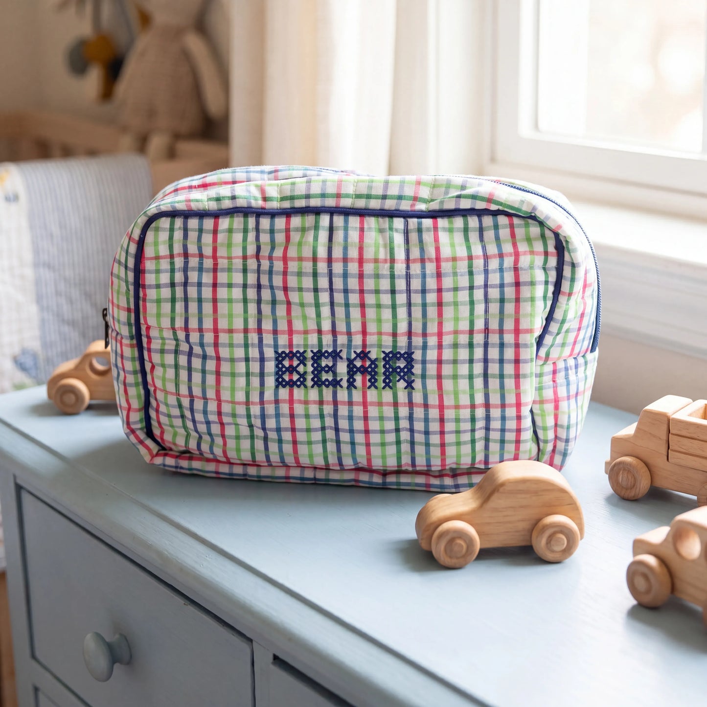 Primary Plaid Large Zippered Pouch