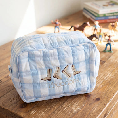 Blue Gingham Large Zippered Pouch