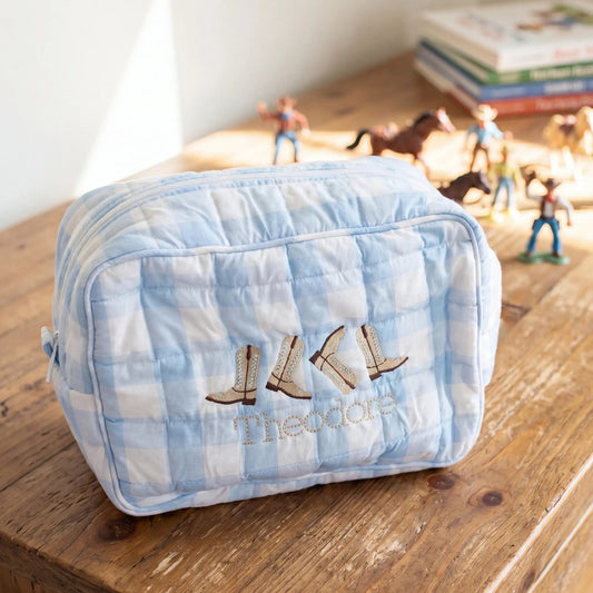 Blue Gingham Large Zippered Pouch