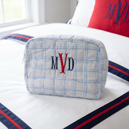 Blue Plaid Large Zippered Pouch