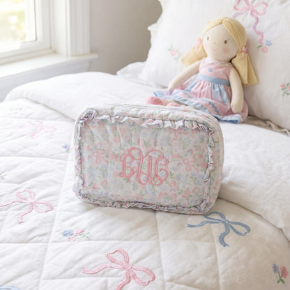 Pastel Floral & Bows Large Ruffle Zippered Pouch