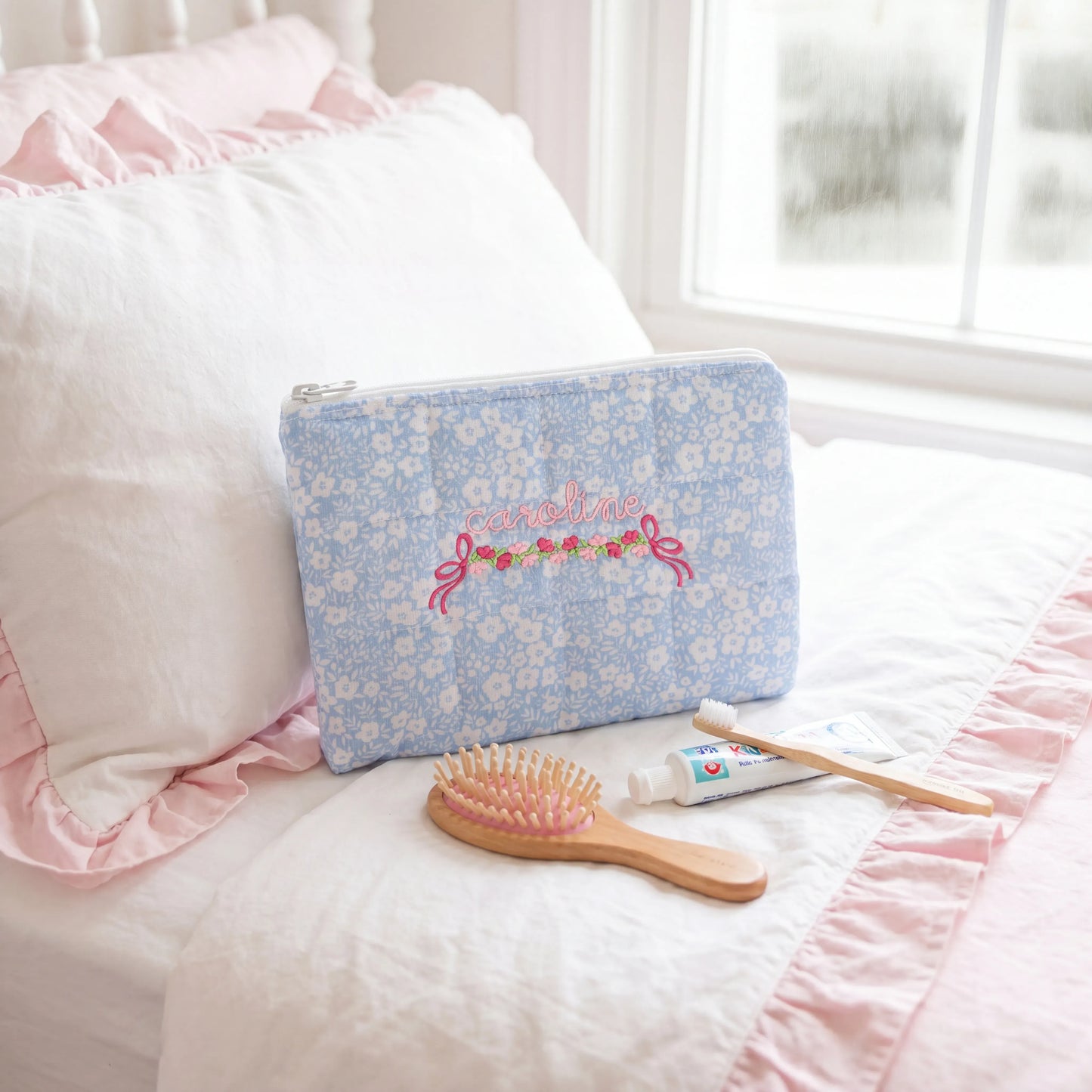 Blue Floral Small Zippered Pouch
