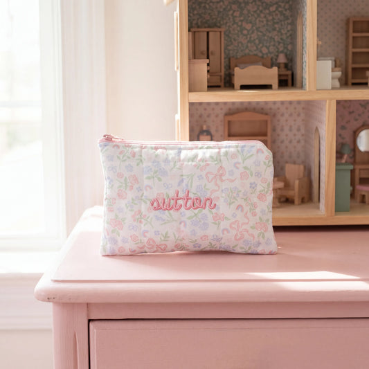 Pastel Floral & Bows Small Zippered Pouch