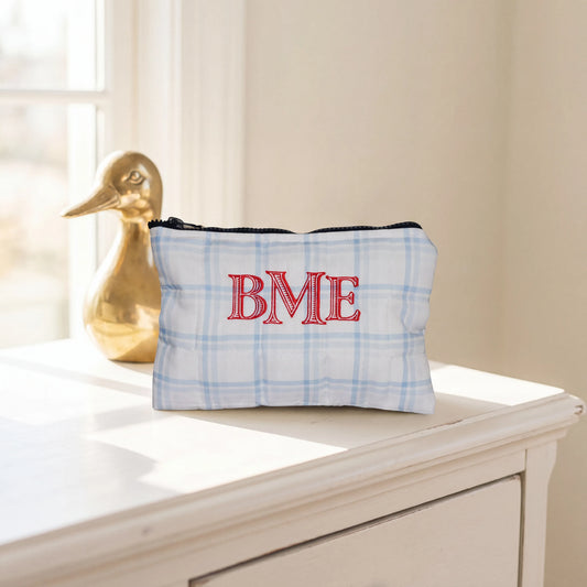 Blue Plaid & Navy Small Zippered Pouch
