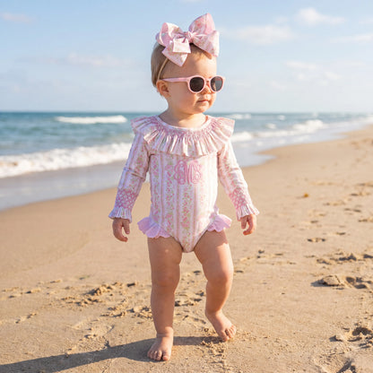 Girls Pink Palm Smocked 1PC Rash Guard
