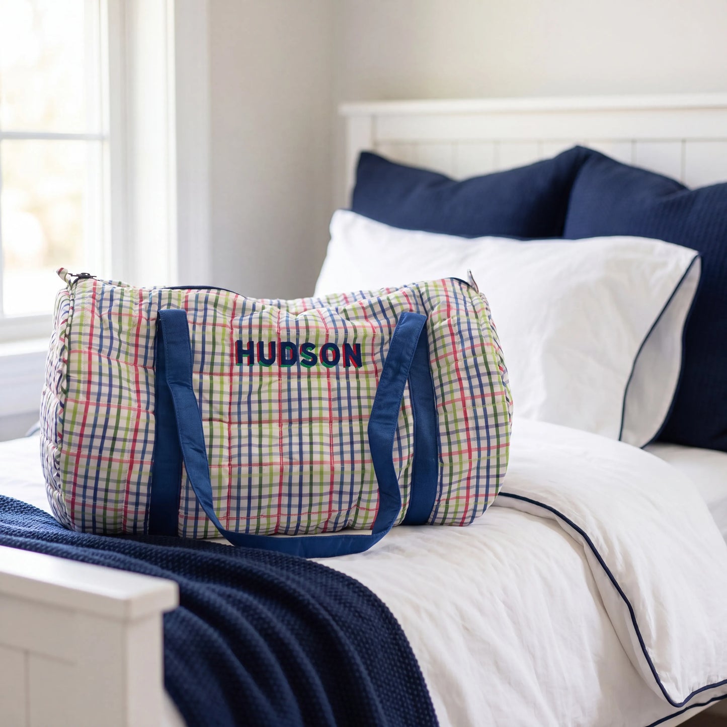 Primary Plaid Quilted Duffel