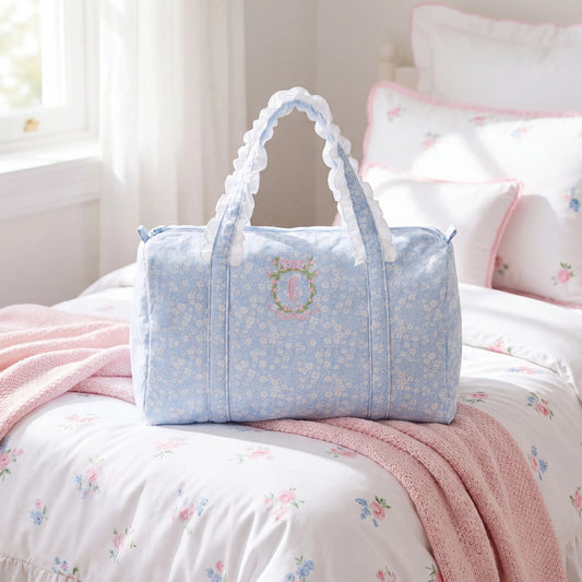 Blue Floral Quilted Duffel