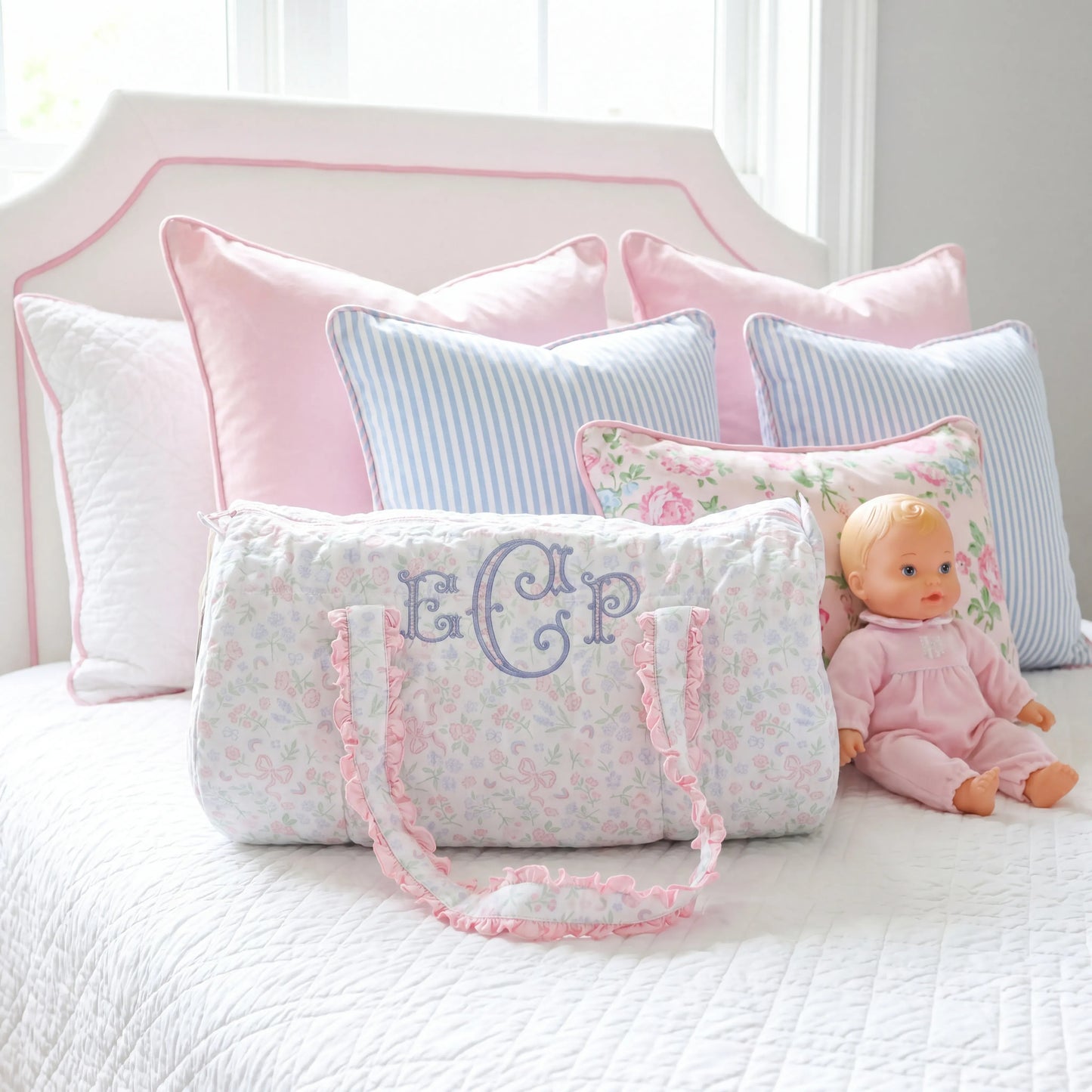 Pastel Floral & Bows Quilted Duffel