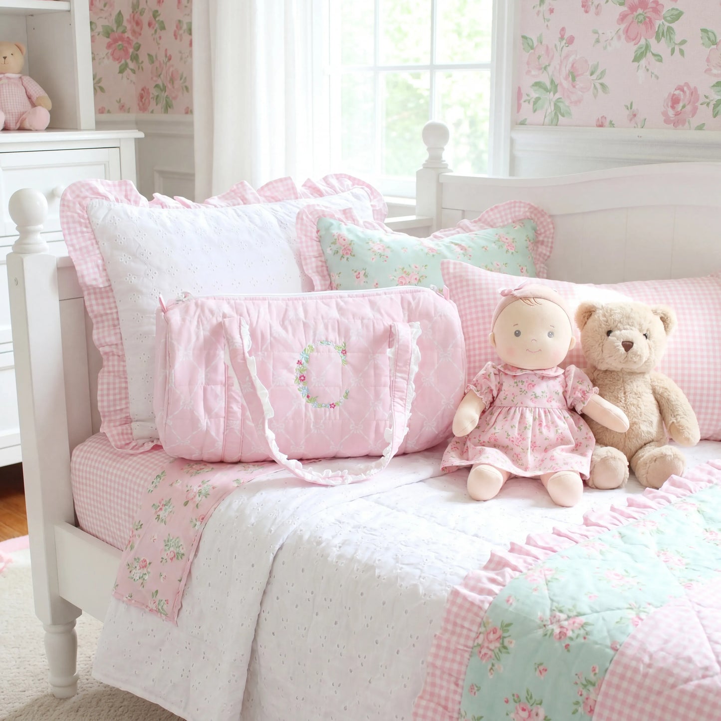 Pink Bows Quilted Duffel