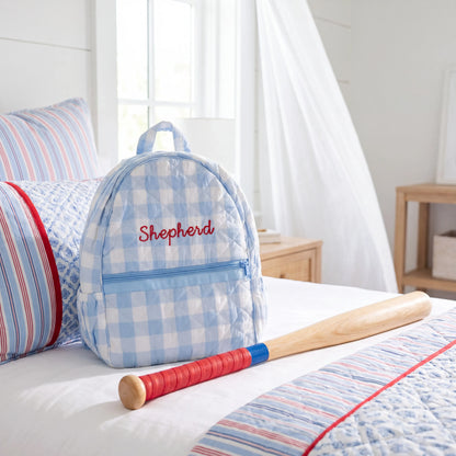 Blue Gingham Quilted Backpack