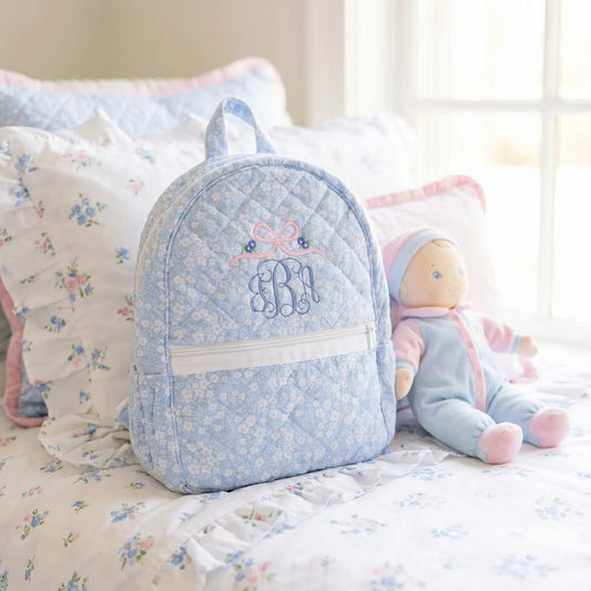 Blue Floral Quilted Backpack