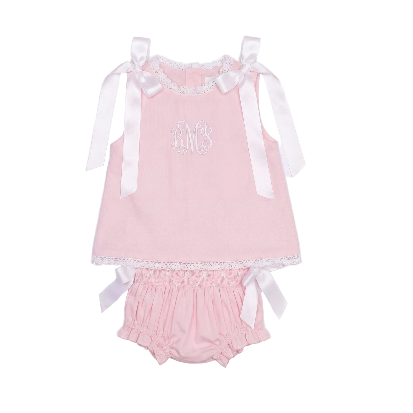Pink Heirloom Smocked Diaper Set