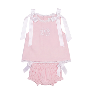 Pink Heirloom Smocked Diaper Set