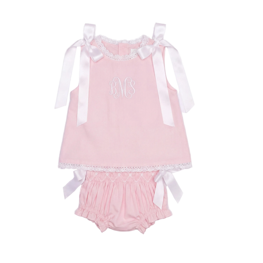 Pink Heirloom Smocked Diaper Set