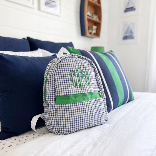 Navy Windowpane & Green Quilted Backpack