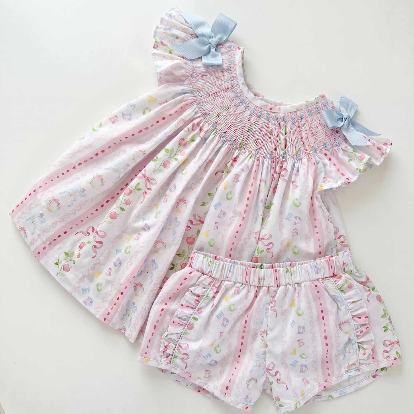 Girls Back To School Smocked Short Set