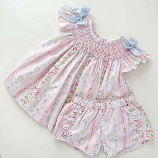 Girls Back To School Smocked Short Set