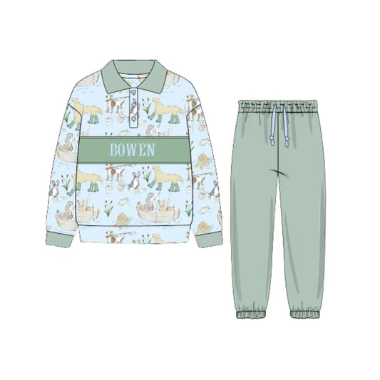 Fishing Puppies Name Smocked Jogger Set