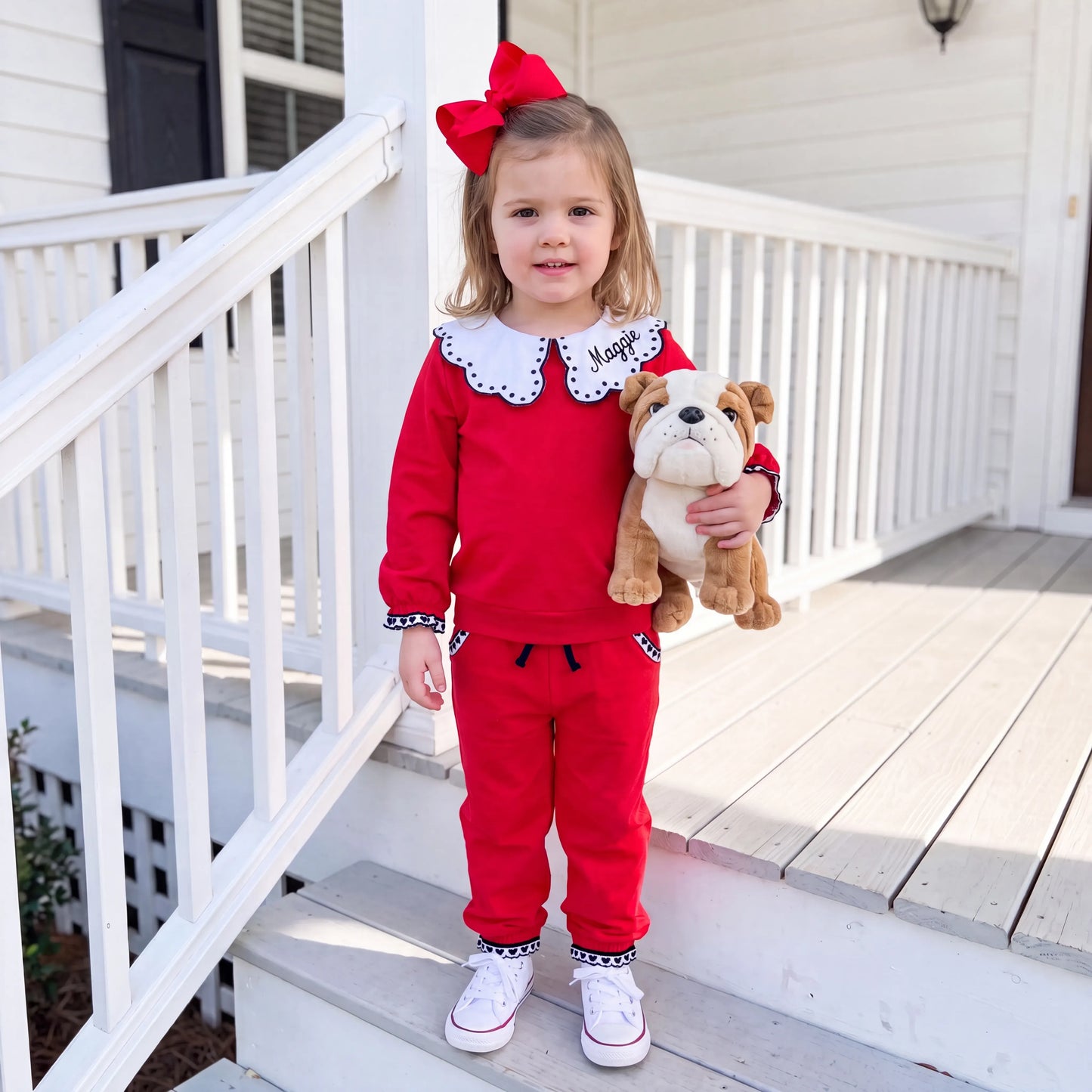 Girls Red & Black Knit Jogger Set