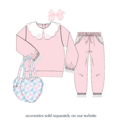 Pink Knit & Lace Jogger Set