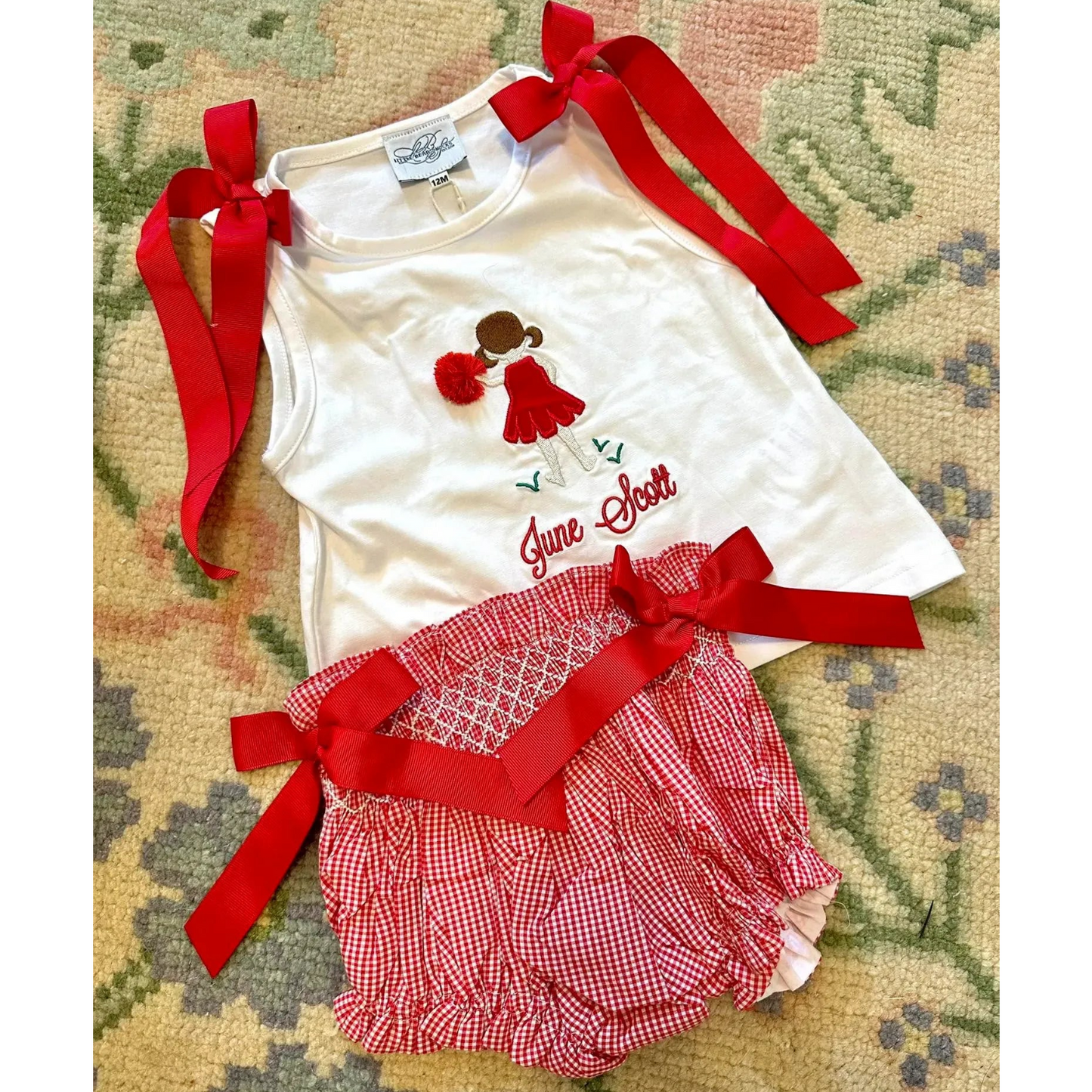 Red Cheerleader Smocked Diaper Set