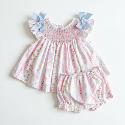 Girls Back To School Smocked Diaper Set