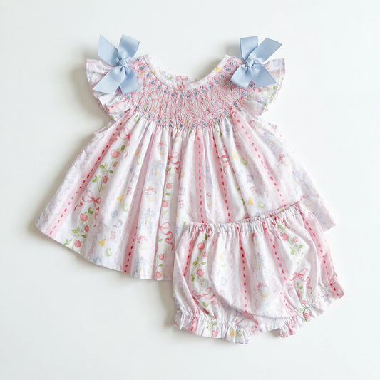 Girls Back To School Smocked Diaper Set