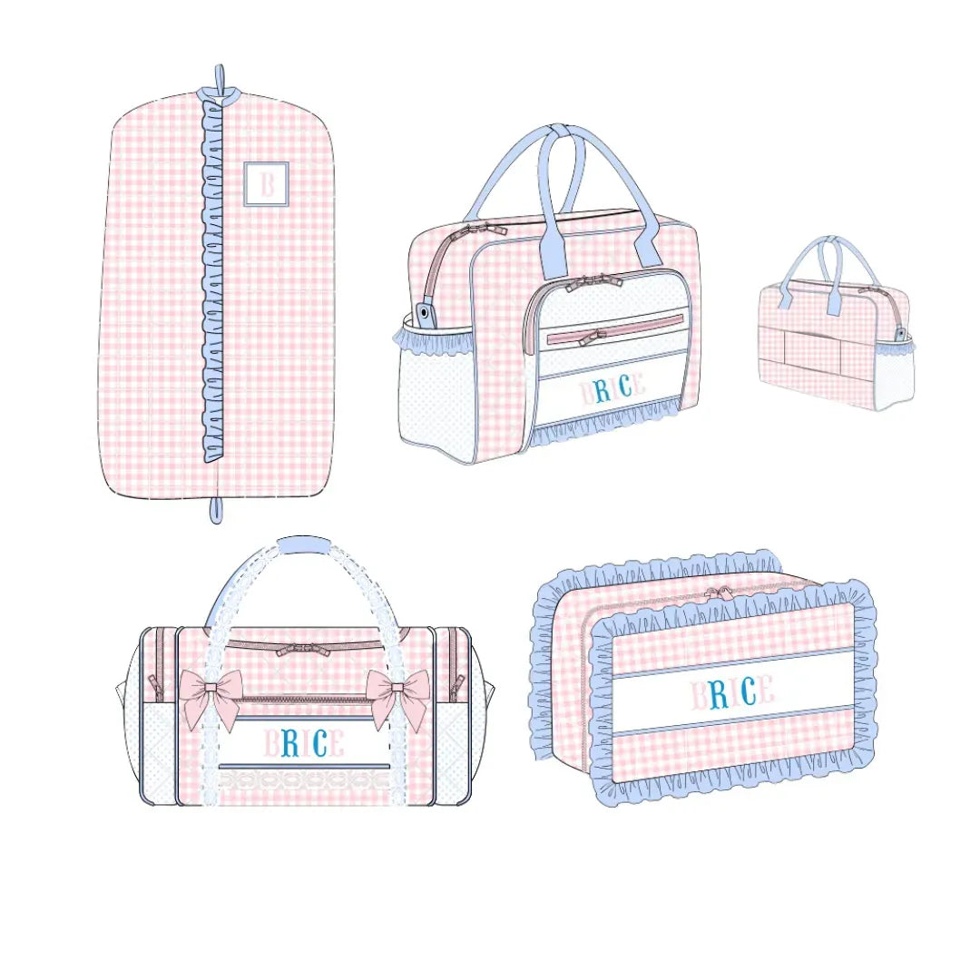 Pink Checkered & Blue Name Smocked Luggage Collection